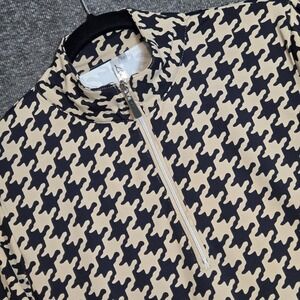 Lulu-B‎ Geometric Print 1/4 Zip Top Long Sleeve Nylon Spandex Black Beige Medium